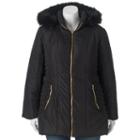 Juniors' Plus Size Pink Envelope Hooded Faux-fur Puffer Jacket, Teens, Size: 2xl, Black