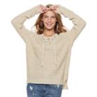 Juniors' It's Our Time Lace-up Sweater, Teens, Size: Medium, Beige