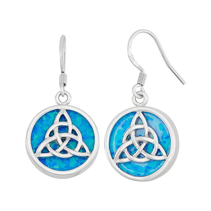 Lab-created Blue Opal Sterling Silver Triquetra Drop Earrings, Women's