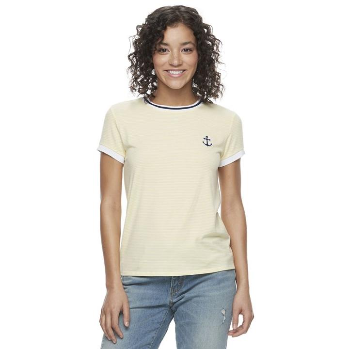 Juniors' So&reg; Striped Crewneck Tee, Girl's, Size: Medium, Med Yellow