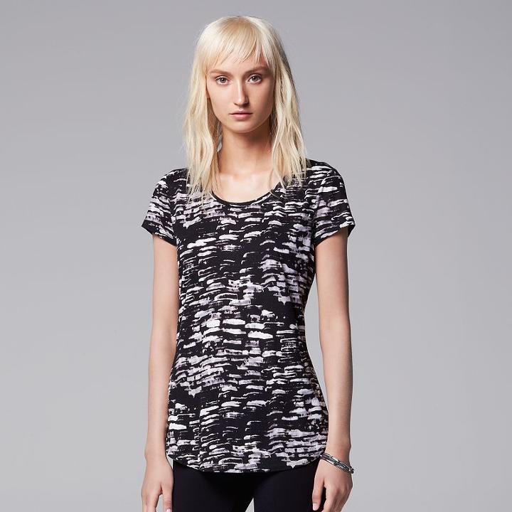 Women's Simply Vera Vera Wang Printed Scoopneck Tee, Size: Xl, Grey (charcoal)