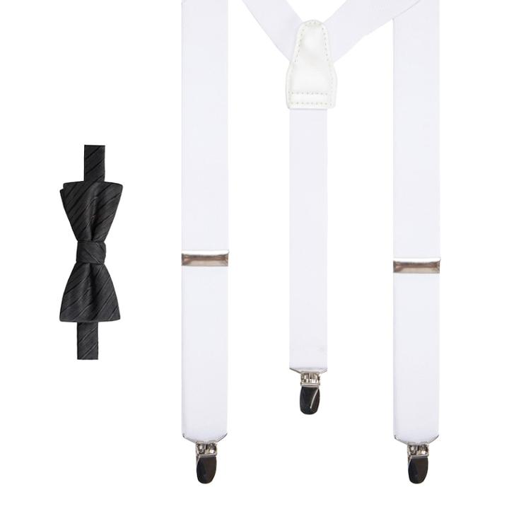 Men's Apt. 9&reg; Tonal-striped Pre-tied Bow Tie & Suspenders Set, Black