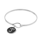 Silver-plated Initial Charm Bangle Bracelet, Women's, Grey