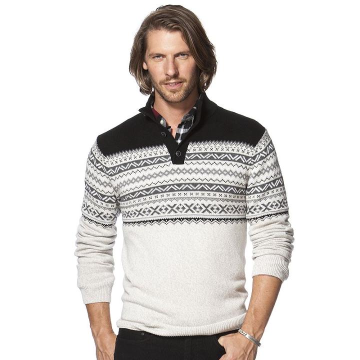 Men's Chaps Classic-fit Fairisle Mockneck Sweater, Size: Xl, Beige Over