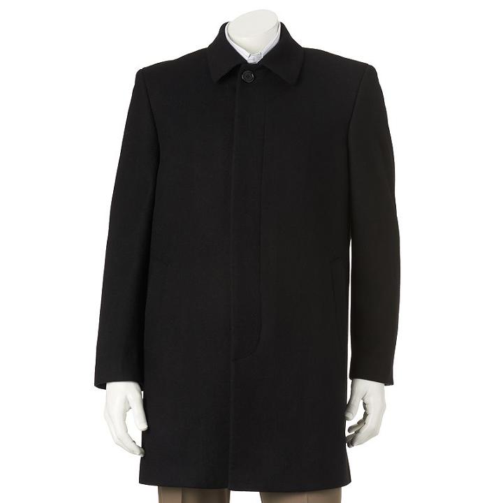 Men's Haggar&reg; Modern-fit Melton Wool-blend Coat, Size: 48 Long, Black