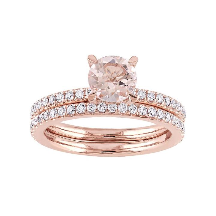 14k Rose Gold Morganite & 5/8 Carat T.w. Diamond Engagement Ring Set, Women's, Size: 9, Pink
