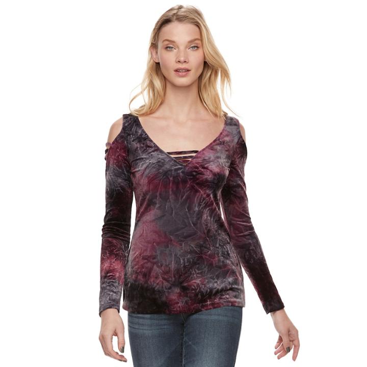 Women's Rock & Republic&reg; Strappy Cold-shoulder Velvet Top, Size: Medium, Red