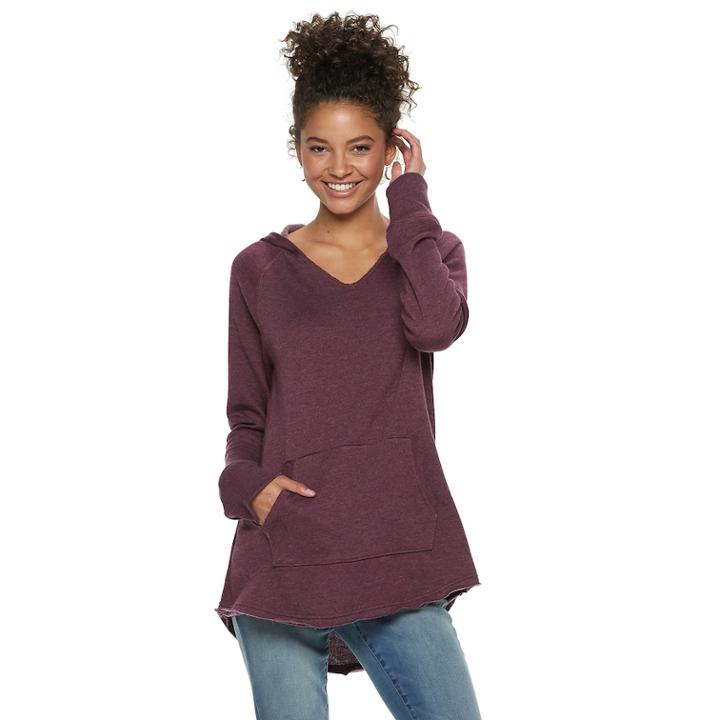 Juniors' So&reg; High-low Solid Fleece Tunic Hoodie, Teens, Size: Small, Drk Purple