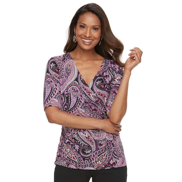 Women's Dana Buchman Printed Surplice Top, Size: Medium, Med Purple
