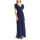 Women's Chaps Surplice Georgette Evening Gown, Size: 14, Blue (navy)