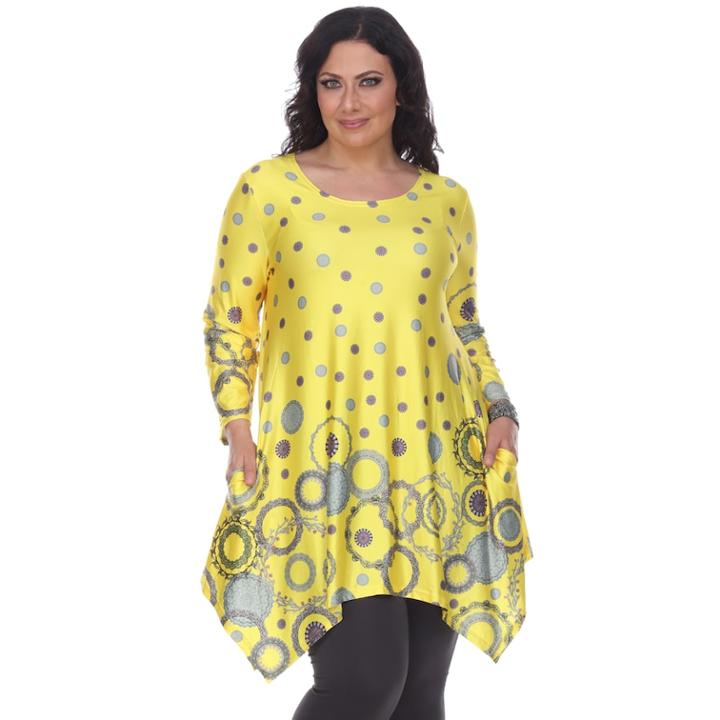 Plus Size White Mark Scroll Shark-bite Tunic, Women's, Size: 2xl, Yellow Oth