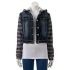 Juniors' Wallflower Mixed Media Cropped Denim Jacket, Girl's, Size: Small, Blue