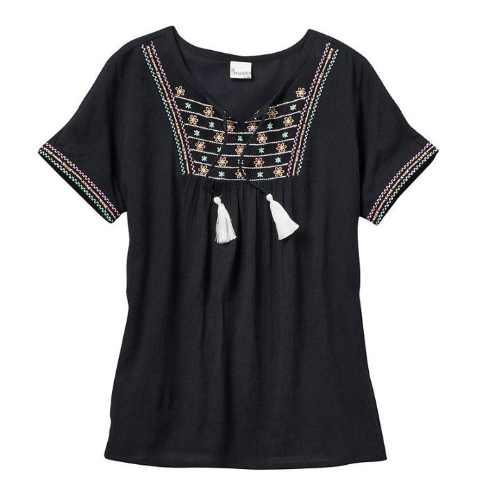 Girls 7-16 Mudd&reg; Embroidered Gauze Peasant Top, Size: 16, Black