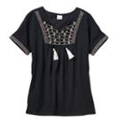 Girls 7-16 Mudd&reg; Embroidered Gauze Peasant Top, Size: 16, Black