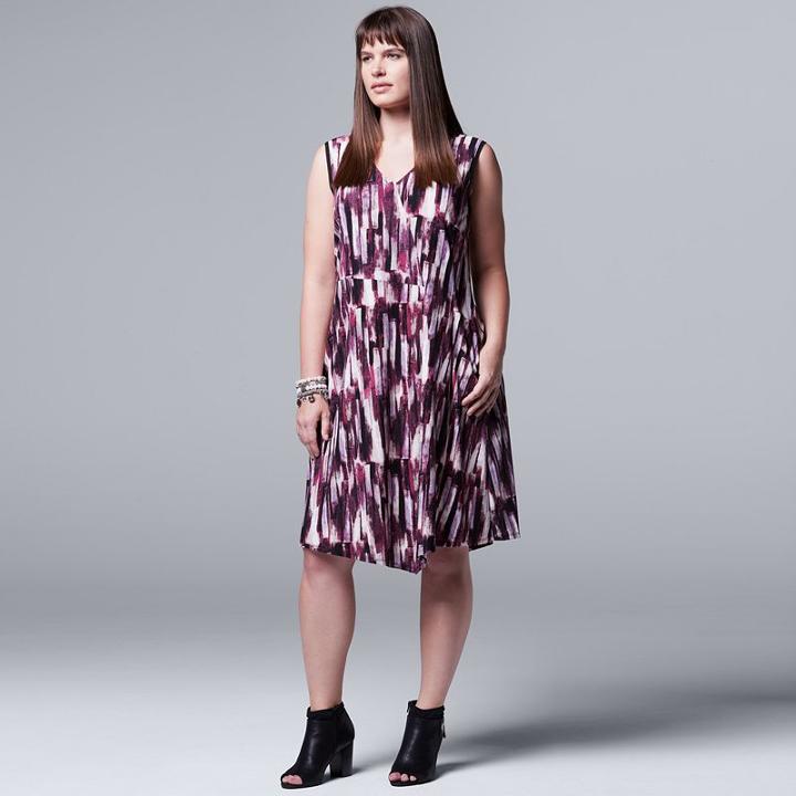 Plus Size Simply Vera Vera Wang Printed Asymmetrical Dress, Women's, Size: 0x, Grey (charcoal)