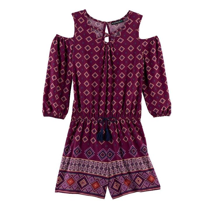 Girls 7-16 My Michelle Cold Shoulder Floral Romper, Size: Small, Purple