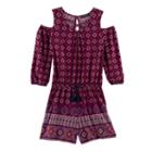 Girls 7-16 My Michelle Cold Shoulder Floral Romper, Size: Small, Purple