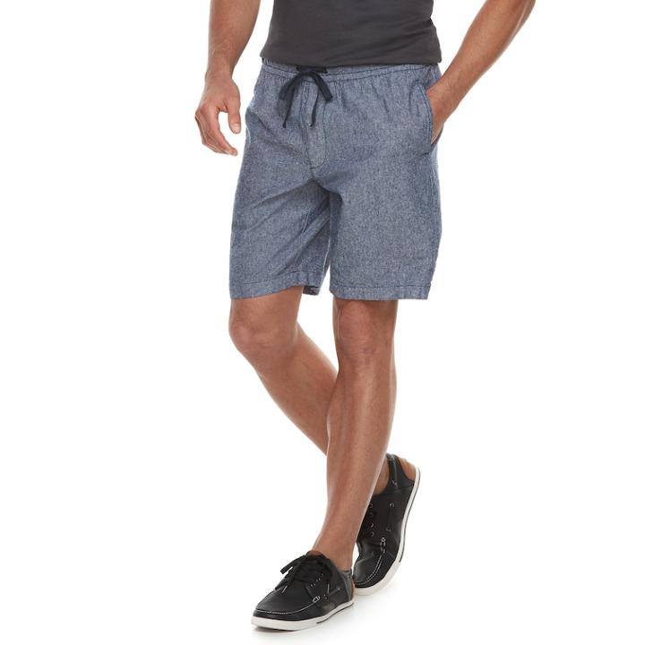 Men's Marc Anthony Slim-fit Elastic-waist Linen-blend Shorts, Size: Medium, Blue