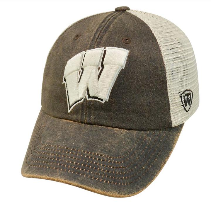 Adult Top Of The World Wisconsin Badgers Scat Adjustable Cap, Med Brown