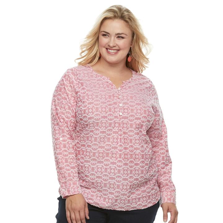 Plus Size Croft & Barrow&reg; Print Henley Tunic, Women's, Size: 3xl, Med Red