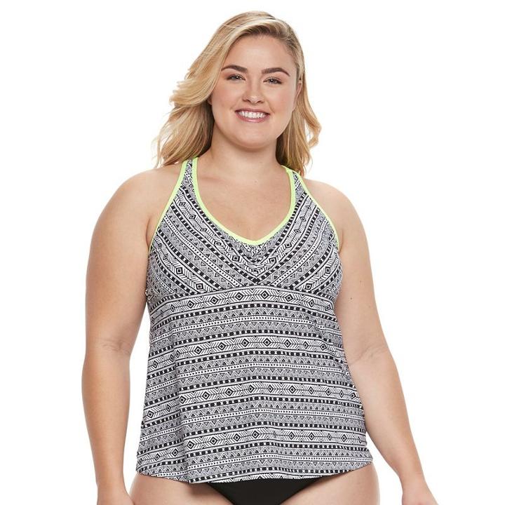 Plus Size N Geometric Racerback Tankini Top, Women's, Size: 1xl, Black