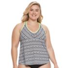 Plus Size N Geometric Racerback Tankini Top, Women's, Size: 1xl, Black