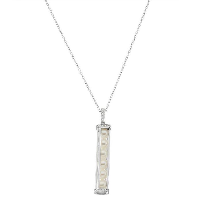 Sterling Silver Freshwater Cultured Pearl & Cubic Zirconia Stick Pendant, Women's, Size: 18, White