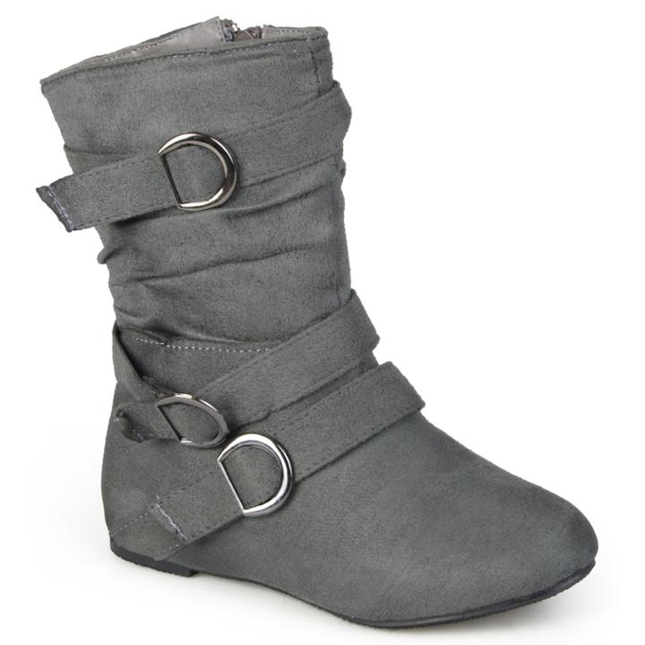 Journee Sarena Girls' Midcalf Slouch Boots, Size: 4, Grey