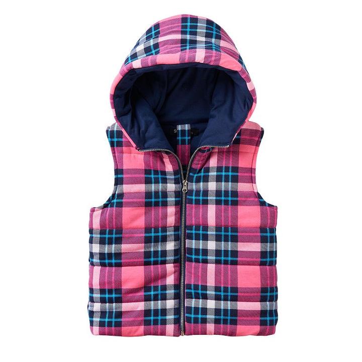 Girls 7-16 Sugar Rush Plaid Hooded Puffer Vest, Girl's, Size: Xl, Pink