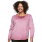 Juniors' Plus Size Mudd&reg; Macrame Inset Tee, Teens, Size: 1xl, Dark Pink