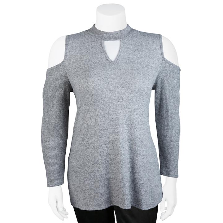 Juniors' Plus Size Iz Byer Cutout Cold-shoulder Top, Teens, Size: 3xl, Light Grey