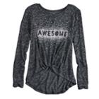 Girls 7-16 & Plus Size So&reg; Cozy Front Knot Long Sleeve Graphic Tee, Size: 10, Black
