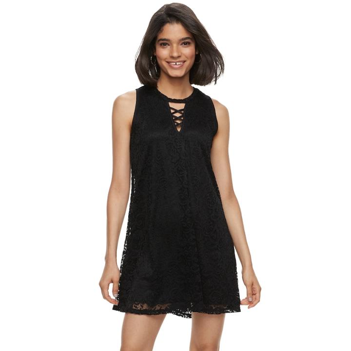 Juniors' Liberty Love Lace Shift Dress, Teens, Size: Small, Black