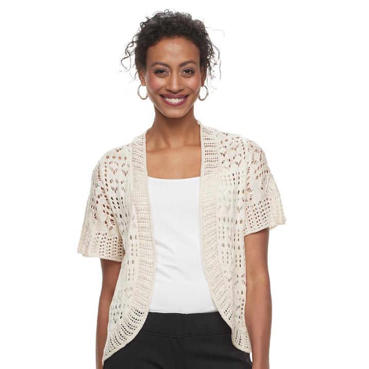 Women's World Unity Open Knit Bolero Cardigan, Size: Medium, Beige