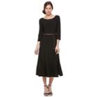 Women's Nina Leonard Belted Gored Dress, Size: Large, Black