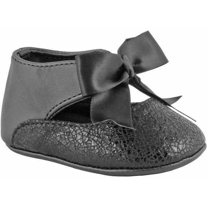 Baby Girl Wee Kids Ankle Strap Bow Dress Crib Shoes, Size: 0, Black