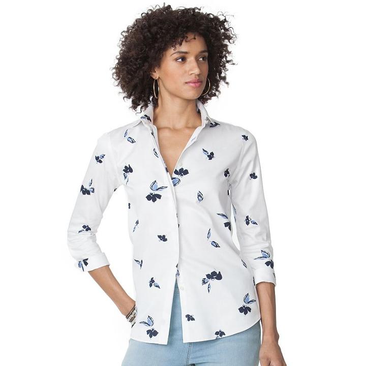 Women's Chaps Notchneck Button-down Top, Size: Large, Pink Ovrfl