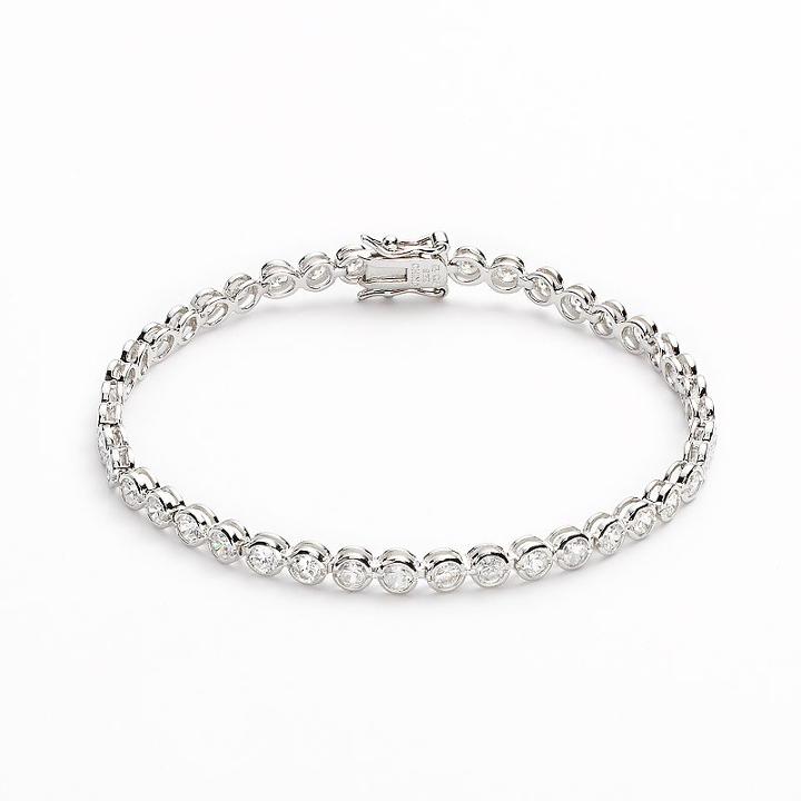 Silver Plated Cubic Zirconia Bracelet, Women's, White