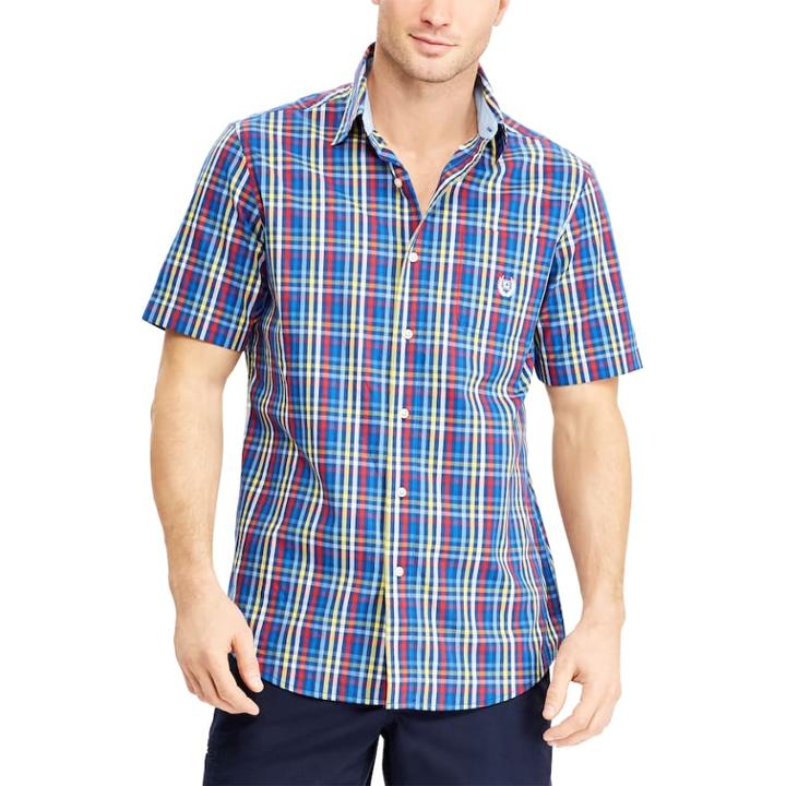Big & Tall Chaps Classic-fit Checked Easy-care Woven Button-down Shirt, Men's, Size: Xl Tall, Blue (navy)