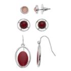 Red Nickel Free Stud & Drop Earring Set, Women's