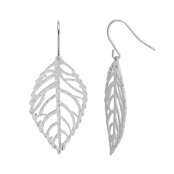 Silver Classics Sterling Silver Openwork Leaf Drop Earrings, Women's, Grey