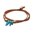 Mudd&reg; Simulated Turquoise Faux Suede Bolo Wrap Bracelet, Women's, Brown