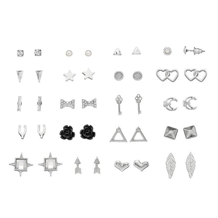 Flower, Heart, Arrow & Star Nickel Free Stud Earring Set, Women's, Black