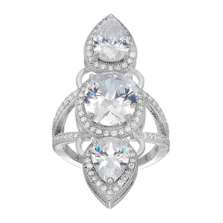Jennifer Lopez Cubic Zirconia Teardrop 3-stone Ring, Women's, Size: 8, Silver