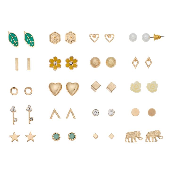 Mudd&reg; Leaf, Flower & Heart Nickel Free Stud Earring Set, Women's, Gold