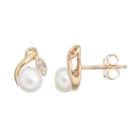 Freshwater Cultured Pearl & Diamond Accent 10k Gold Stud Earrings, Women's, White