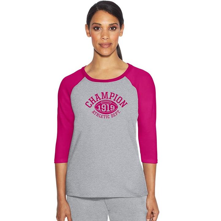 Women's Champion Football Graphic Raglan Tee, Size: Small, Med Grey
