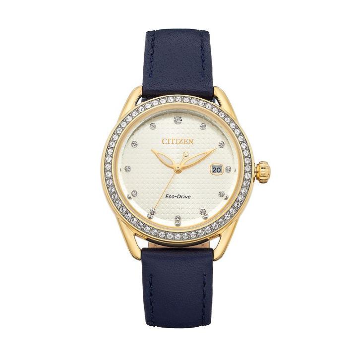 Drive From Citizen Eco-drive Women's Ltr Crystal Leather Watch, Size: Medium, Blue