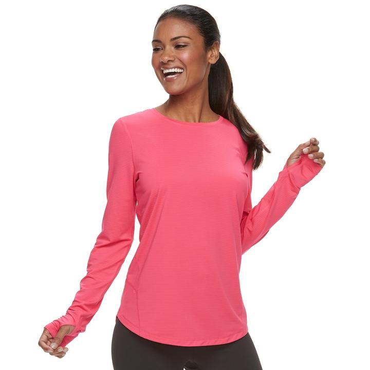 Women's Tek Gear&reg; Thumb Hole Long Sleeve Tee, Size: Large, Med Pink