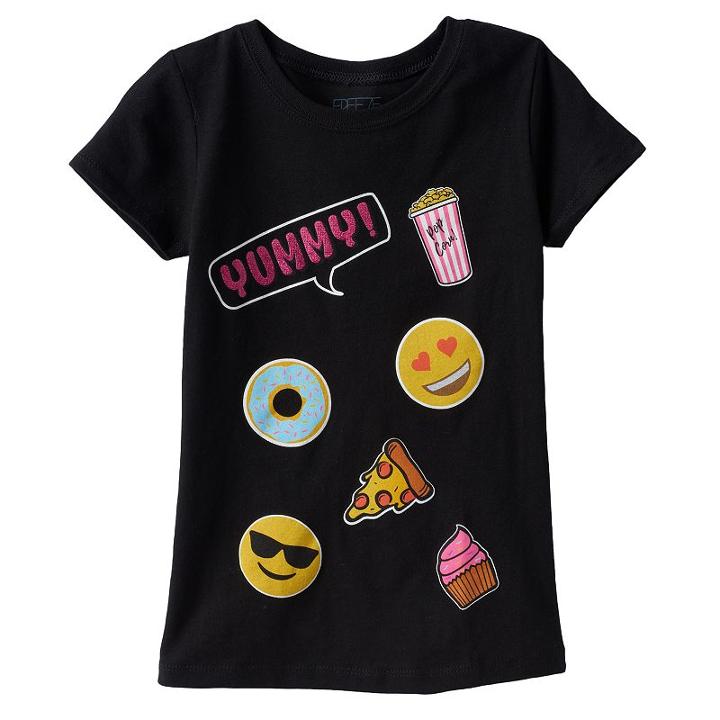 Girls 4-6x Emoji Yummy Graphic Tee, Girl's, Size: 5-6, Black
